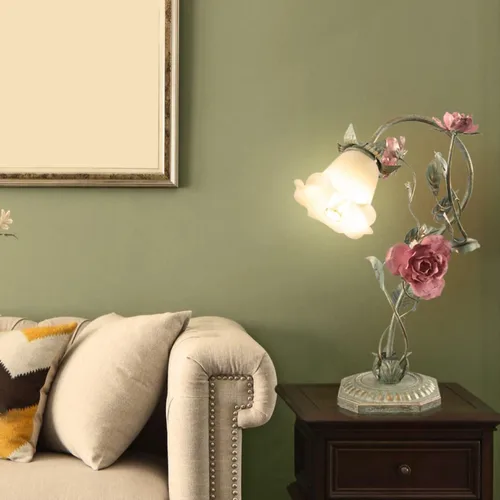 Miniatura 2 de Meefad Lámpara de mesa floral, elegantes lámparas de mesita de noche con pantalla de cristal, luz nocturna para niñas para escritorio pequeño