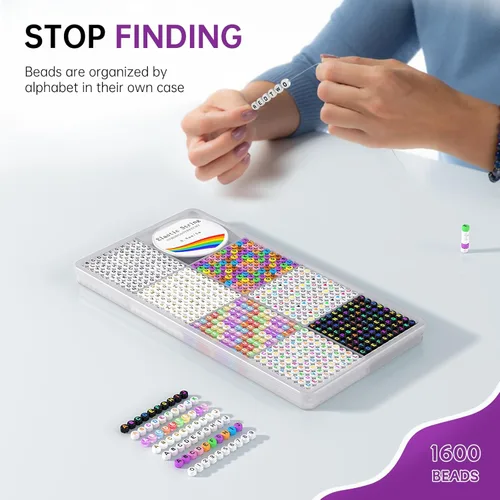 Miniatura 3 de Redtwo Kit de 1600 cuentas de letras, 6 estilos de cuentas coloridas del alfabeto para pulsera, cuentas de cara sonriente con números y cuentas