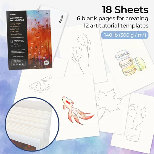 Miniatura 5 de Funto Juego de pintura de acuarela, 48 colores, bloc de tutorial, 8 pinceles, pincel de agua y más, juego de pintura para adultos, principiantes