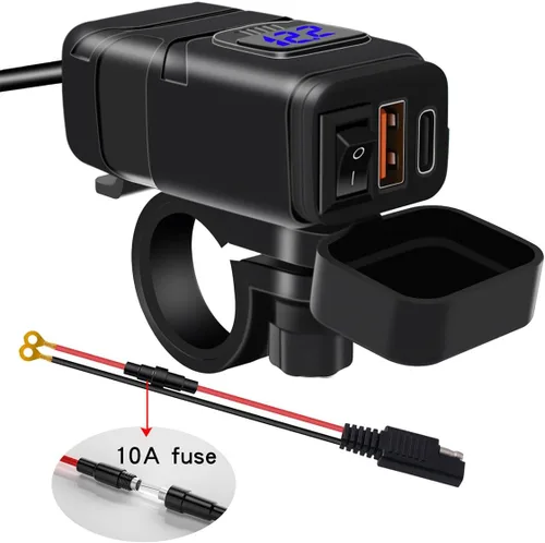 Miniatura 5 de Ankuee Cargador de teléfono USB para motocicleta, adaptador SAE a USB impermeable con voltímetro e interruptor de encendido/apagado, cargador doble