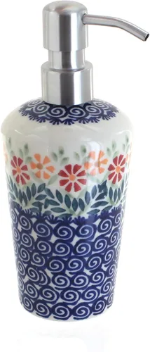 Miniatura 6 de Cerámica polaca de rosa azul, dispensador de jabón de margaritas azules, 6.75 pulgadas de alto, accesorio de baño de cerámica polaca pintado a mano