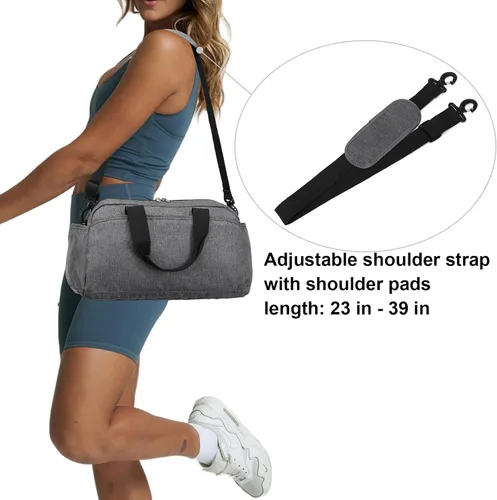 Miniatura 6 de Bolsa de gimnasio pequeña de 14 pulgadas para mujeres y hombres, mini bolsa de lona para viajes, deportes, bolsa de transporte ligera, color gris