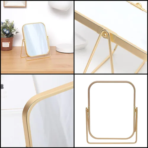Miniatura 6 de Espejo de maquillaje de mesa dorado, espejo de tocador cuadrado de doble cara, espejo de escritorio para baño casero