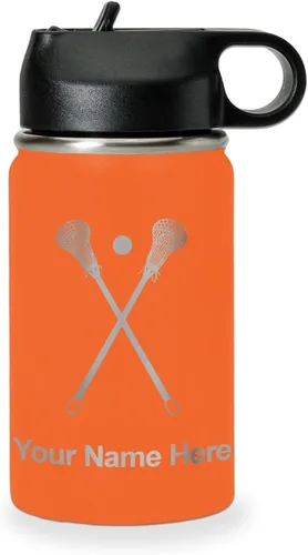 Miniatura 58 de LaserGram Botella de agua personalizada, palitos de lacrosse, acero inoxidable de doble pared aislada al vacío con popote superior, regalo grabado