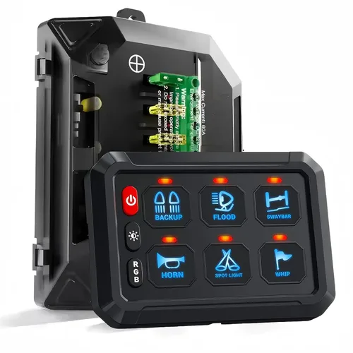 Miniatura 10 de Chelhead Panel de interruptor Bluetooth de 6 bandas, panel de interruptor de barco con disyuntor IP 65, impermeable, estroboscópico de flash