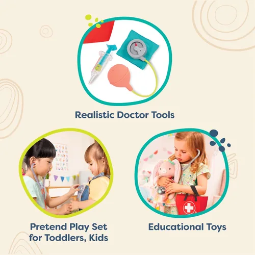 Miniatura 5 de B. toys Mini kit de cuidado médico con herramientas realistas para niños pequeños y niños - Juguetes educativos para juegos de rol y juego