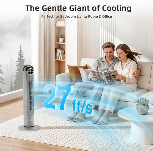 Miniatura 2 de Antarctic Star T36 Tower Fan-36 Inch, Bladeless Oscillating Fan with Remote, 6 Speeds & 4 Modes, LED Display, 9H Timer, Quiet Floor Standing Fan for