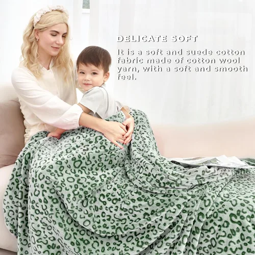 Miniatura 6 de MIBOI - Manta de forro polar con estampado de leopardo verde, manta de felpa suave y acogedora, manta verde para sofá, cama Verde leopardo