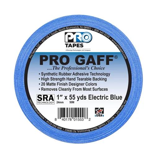 Miniatura 2 de Cinta Pro Gaff Gaffers de 1 pulgada de longitud de 55 yardas de longitud, color azul eléctrico mate. Cinta de alta resistencia de alta calidad