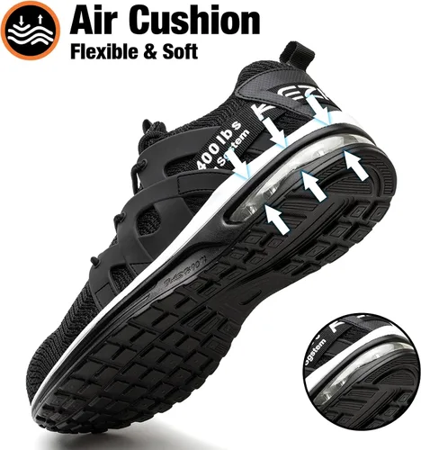 Miniatura 3 de Kezhiho Zapatos de punta de acero para hombre, con amortiguación de aire, ligeros, cómodos, transpirables, a prueba de pinchazos, antideslizantes