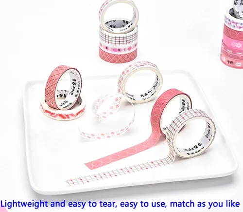 Miniatura 4 de Juego de 12 rollos de cinta adhesiva Washi de 0.315 in de ancho, 6.6 pies de cintas decorativas multipatrón, para suministros escolares