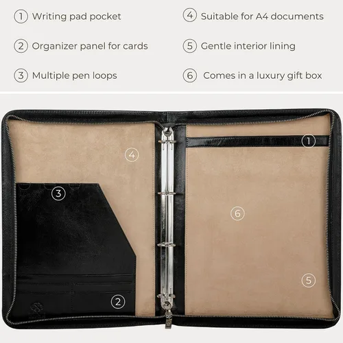 Miniatura 6 de Time Resistance Portafolio de cuero Bolsa de documentos con asa de transporte Funda para tablet fabricada en Italia