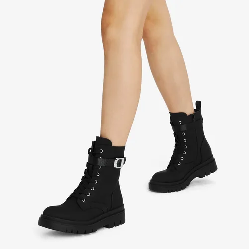 Miniatura 6 de DREAM PAIRS Botas de combate Chelsea con plataforma para mujer, con cordones y suela de hebilla