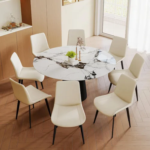 Miniatura 8 de Juego de 2 sillas de comedor, sillas de comedor tapizadas, modernas sillas de comedor y cocina de piel sintética con patas de metal resistentes
