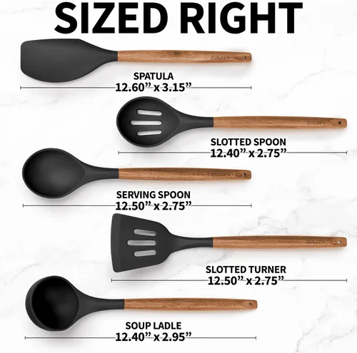 Miniatura 8 de Zulay Kitchen Juego de utensilios de cocina antiadherentes con auténticas asas de madera de acacia, juego de utensilios de cocina de silicona
