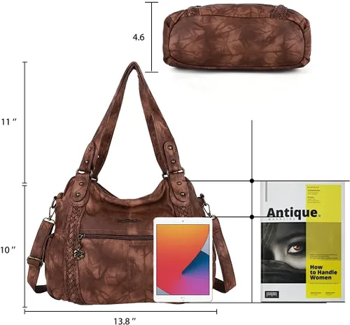 Miniatura 237 de Angel Barcelo - Bolsa de hombro amplia para mujer, diseño Hobo, cuero lavado