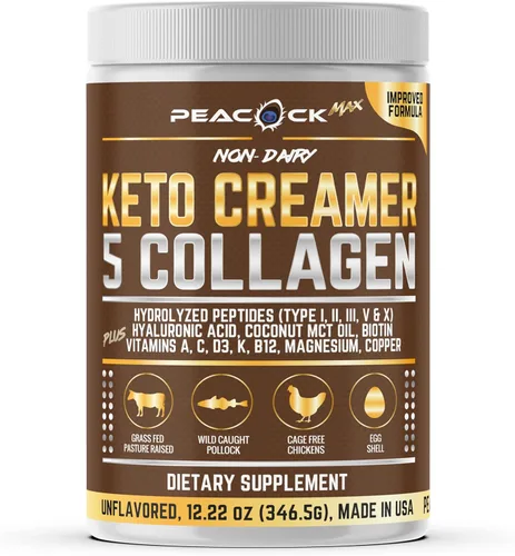 Crema de Café Keto con Polvo de Péptidos de Colágeno Hidrolizado 12.2 oz - Polvo de Proteína sin Sabor, Crema de Café Libre de Azúcar con Aceite MCT