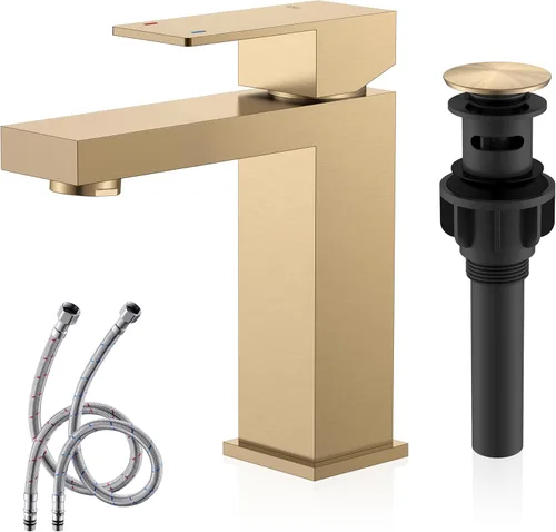 Miniatura 18 de KENES Grifo de lavabo de baño de una sola manija negro mate, grifo de tocador de acero inoxidable para lavabo de baño, con tapón de drenaje