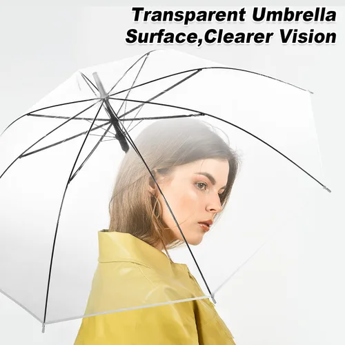 Miniatura 5 de Paquete de 60 sombrillas transparentes de boda transparentes a granel, paraguas de palo abierto automático, resistente al viento, impermeable