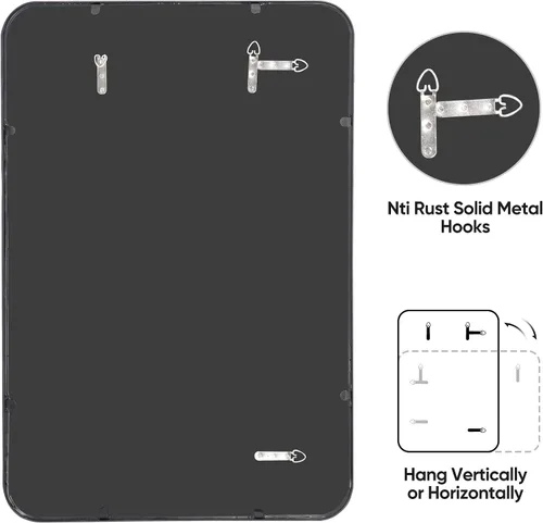 Miniatura 6 de Espejo de pared negro de 24 x 36 pulgadas, espejo de tocador rectangular con marco de metal, espejo decorativo montado en la pared, decoración
