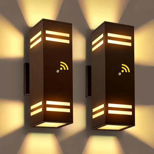 Miniatura 13 de Paquete de 2 lámparas de exterior del atardecer al amanecer, luz de porche moderna color negro mate IP65, bombillas LED de 3000 K, accesorios