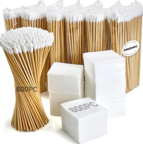 PINGMIC Kit de Limpieza de Armas de 1200/800/600 PIEZAS - Parches y Hisopos de Limpieza de Armas, Hisopos Puntiagudos de 6 Pulgadas, Parches Sin