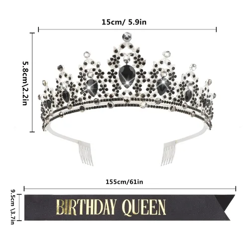 Miniatura 3 de CAVETEE Tiara y banda de cumpleaños barroca, Negro2, Talla única
