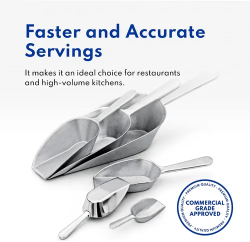 Miniatura 7 de New Star Foodservice 34622 Cuchara de utilidad de fondo plano de aluminio fundido, 1 oz, tamaño extra pequeño, plateado (solo lavado a mano)