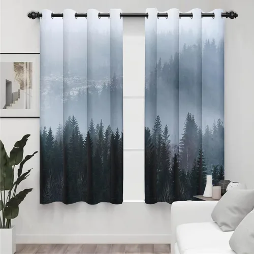 Miniatura 85 de AWERT Cortinas opacas para dormitorio, árbol negro con niebla, naturaleza, amanecer, bosque, 2 paneles para sala de estar, bloqueo de calor, 21 x 45