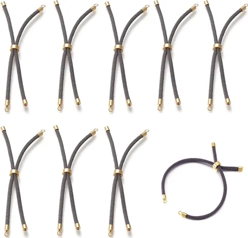 Miniatura 18 de 10 piezas de pulseras de cordón de nylon torcido para hacer joyas ajustables con deslizadores con accesorios de latón dorado para accesorios