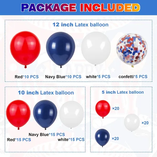 Miniatura 3 de Guirnalda de arco de globos de béisbol, 146 piezas de papel de aluminio de béisbol, guantes de látex de confeti rojo, blanco, azul marino, confeti