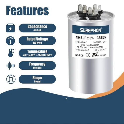 Miniatura 3 de Condensador CBB65 para ac 45/5 uf 45+5 MFD ±6% Run Dual 370-440 voltios, funciona para HVAC, acondicionadores de aire, bombas de calor