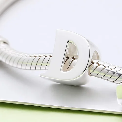 Miniatura 2 de Abalorio de plata de ley 925 con letra inicial de la A a la Z, se adapta a pulseras Pandora, collar, Plata esterlina