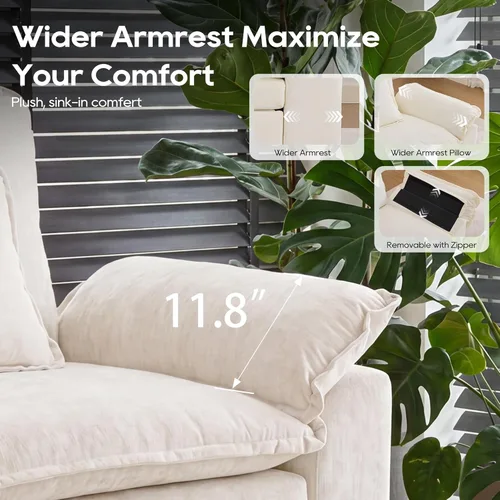 Miniatura 6 de URRED Sofá modular de gran tamaño, 87 pulgadas en forma de L, moderno y cómodo sofá nube con otomana móvil y almohadas, sofás de asiento profundo