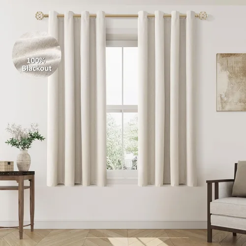 Miniatura 82 de Cream Linen Blackout Curtains 90 Length 2 Panels Set for Living Room Bedroom, 100% Black Out Thermal Insulated Linen Drapes, Room Darkening Grommet