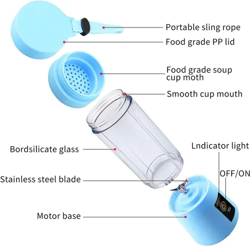 Miniatura 3 de Licuadora portátil inalámbrica, mini licuadora para batidos y batidos, 4 cuchillas de acero inoxidable para un potente rendimiento de mezcla