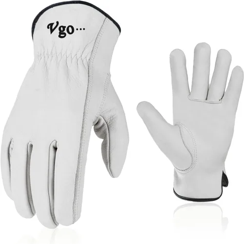 Miniatura 16 de Vgo... 2 pares de guantes de trabajo y conductor de cuero de vaca de invierno con forro de 32 ℉ o superior (talla XL, crema, CA9501F)