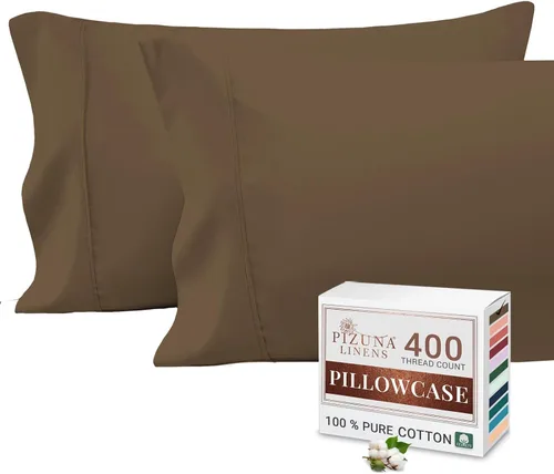 Miniatura 42 de Pizuna Juego de 2 fundas de almohada de 100 % algodón puro, tamaño estándar, color blanco, lujosas fundas de almohada de 400 hilos de satén