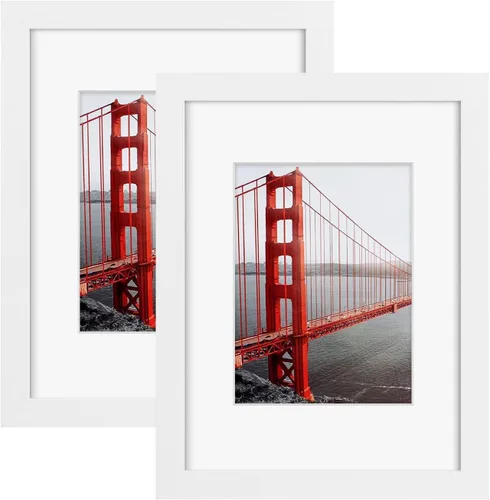 Miniatura 20 de Frametory, Portarretratos de 8 x 10 pulgadas con paspartú para fotos de 5 x 7, para pared y mesa (color azul, paquete de 2)