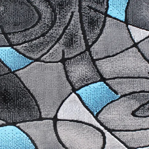 Miniatura 6 de EMMA + OLIVER Alfombra decorativa de olefina de felpa, patrón geométrico abstracto, tonos grises degradados con detalles azules vibrantes, 2 x 3