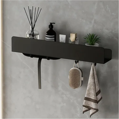 REKITA Organizador de estante de ducha sin perforación, 40cm de acero inoxidable para almacenamiento en el baño con 4 ganchos removibles, estante de