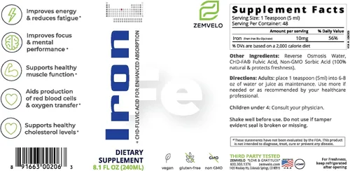 Miniatura 2 de Suplemento de hierro iónico líquido Deficiencia de hierro Apoyo hormonal Apoyo energético Fomenta los músculos saludables