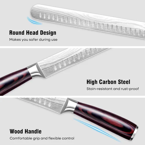 Miniatura 4 de PAUDIN Cuchillo para Brisket, Cuchillo de Trinchar de 12 Pulgadas de Acero Inoxidable Cuchillo para Rebanar Brisket con Borde Granton para Cortar
