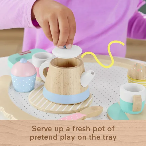 Miniatura 4 de Fisher-Price, juego de té de madera para jugar, set de 12 piezas de madera con tetera, tazas y platillos para niños preescolares de 3+ años