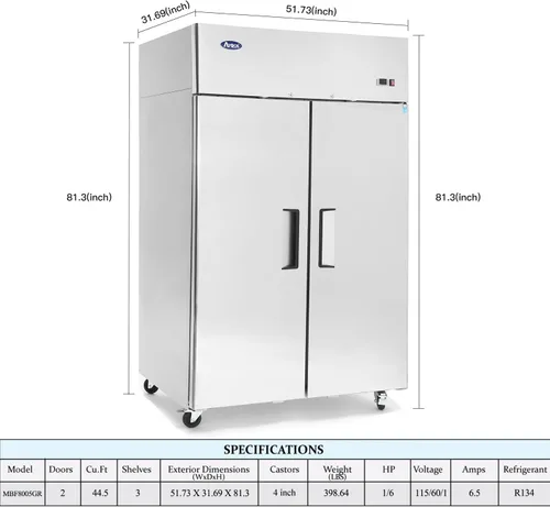 Miniatura 3 de Refrigerador comercial, ATOSA MBF8005 Doble 2 puertas lado a lado de acero inoxidable Alcance en refrigeradores comerciales para restaurantes