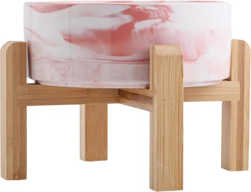 Miniatura 7 de Cuenco negro elevado/alzado de cerámica para perros con soporte de madera para razas medianas y grandes, plato de comida y agua para perros pesado