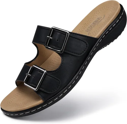 Miniatura 17 de SHIBEVER Sandalias planas para mujer: antideslizantes, con soporte para el arco, ortopédicas, para fascitis plantar, cómodas sandalias para caminar