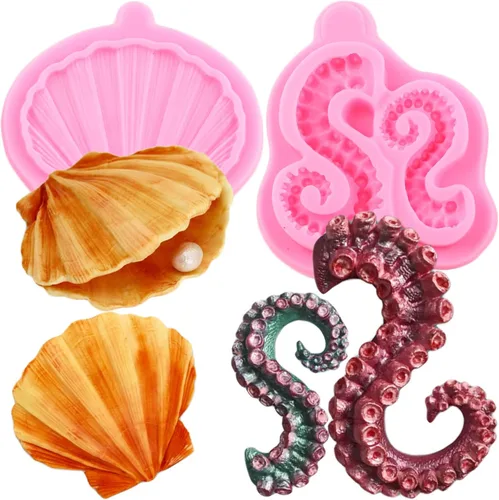 Miniatura 8 de Mujiang Moldes de silicona con temática de sirena 3D, molde de silicona Neptuno para decoración de pasteles, caramelo, chocolate, azúcar, arcilla