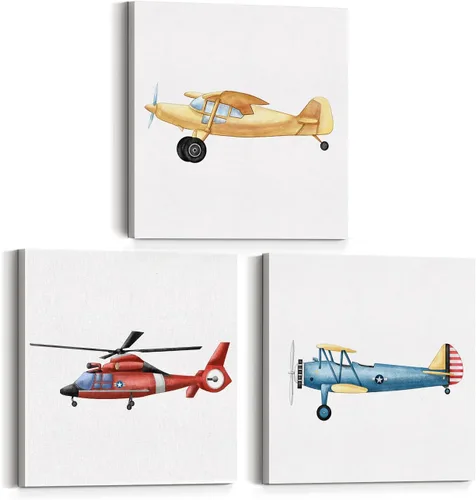 Miniatura 11 de Juego de 3 lienzos artísticos de tractores y vehículos agrícolas para cuarto de bebé, pinturas enmarcadas, impresiones de acuarela, viejos camiones