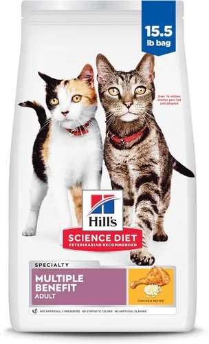 Hill's Science Diet Multibeneficio, adulto 1-6, múltiples beneficios, comida seca para gatos, receta de pollo, bolsa de 15.5 libras